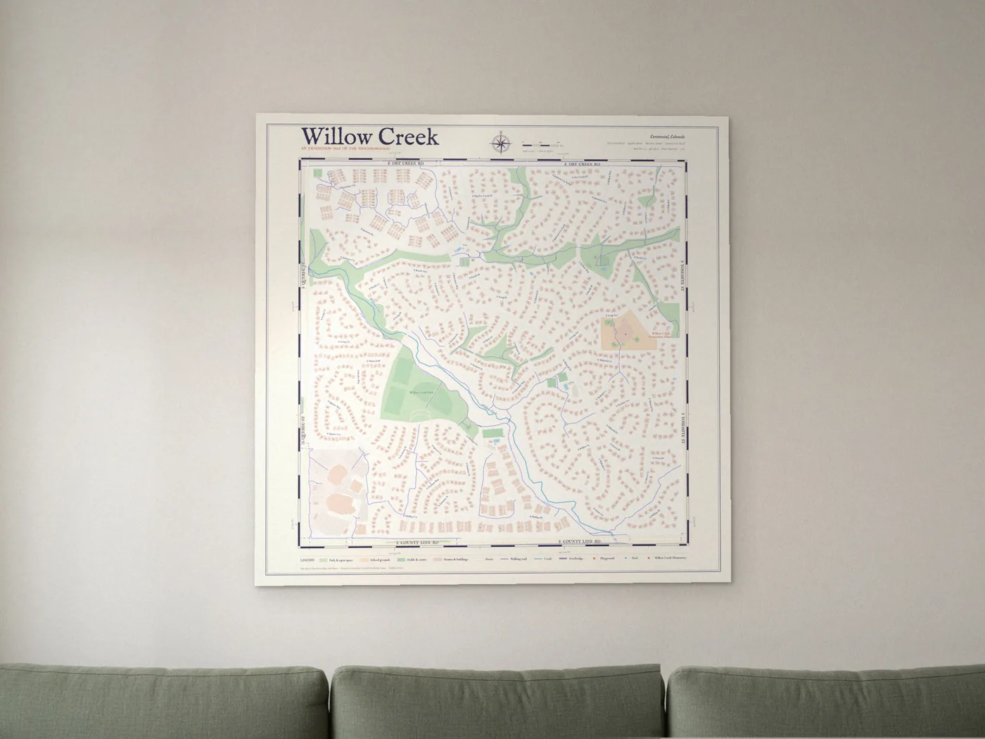 48 by 48 inch Willow Creek wall map mockup
